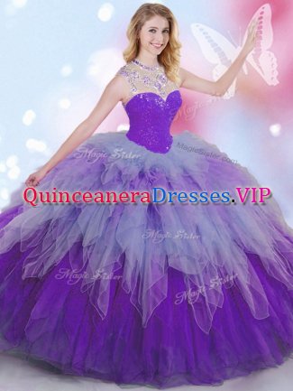 Dramatic Multi-color High-neck Zipper Beading and Ruffles Quinceanera Dresses Sleeveless