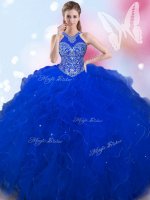 Halter Top Royal Blue Sleeveless Beading Sweet 16 Dresses