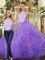 Lavender Backless High-neck Ruffles Sweet 16 Quinceanera Dress Tulle Sleeveless