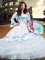 Ball Gowns 15th Birthday Dress Aqua Blue Square Organza Long Sleeves Floor Length Lace Up