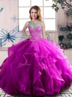 Free and Easy Sleeveless Tulle Floor Length Lace Up 15th Birthday Dress in Purple with Beading and Ruffles(SKU SJQDDT2079002-2BIZ)