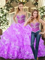 Decent Ball Gowns Vestidos de Quinceanera Lilac Sweetheart Organza Sleeveless Floor Length Lace Up