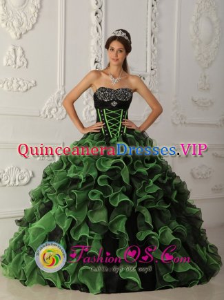 Opulence Green and Black Beaded Decorate Bust Ruffles Layered For Sweetheart Quinceanera Dress in Newport News Virginia/VA