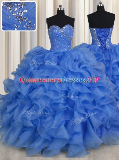 Glamorous Floor Length Blue 15th Birthday Dress Sweetheart Sleeveless Lace Up - Click Image to Close