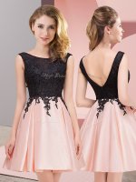 Pink A-line Lace Vestidos de Damas Zipper Satin Sleeveless Mini Length(SKU BMT0364-5BIZ)