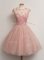 Peach Ball Gowns Scoop Cap Sleeves Tulle Knee Length Lace Up Lace Quinceanera Court Dresses