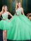 Glorious Three Piece Apple Green Sweet 16 Dresses Military Ball and Sweet 16 and Quinceanera with Lace and Pick Ups Scoop Sleeveless Lace Up