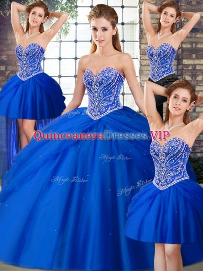 Artistic Sweetheart Sleeveless Tulle Quinceanera Dresses Beading and Pick Ups Brush Train Lace Up - Click Image to Close