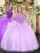 Ball Gowns Vestidos de Quinceanera Lilac Scoop Organza Sleeveless Floor Length Zipper