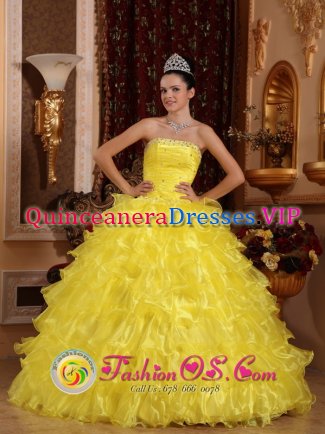 Clifton TX Yellow Ruffles Layered Ruches Bodice Amazing Quinceanera Dress In New York