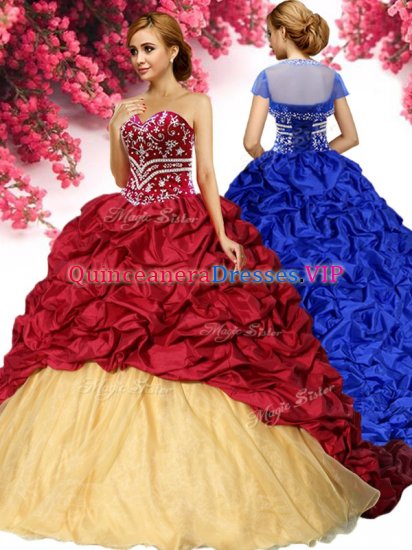 Trendy Wine Red Sleeveless With Train Pick Ups Lace Up Ball Gown Prom Dress - Click Image to Close
