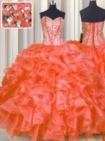 Ball Gowns Quinceanera Gown Red Sweetheart Organza Sleeveless Floor Length Lace Up(SKU PSSW0412-8BIZ)