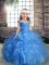 Blue Lace Up Straps Beading and Ruching Pageant Dress for Teens Organza Sleeveless