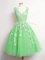 Knee Length Lace Up Damas Dress Green for Prom and Party and Wedding Party with Lace