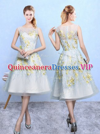 Multi-color Organza Zipper Quinceanera Dama Dress Sleeveless Knee Length Embroidery