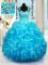 Fashion Cap Sleeves Floor Length Beading and Ruffles Lace Up Quinceanera Dress with Aqua Blue