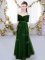 New Arrival Green Empire Off The Shoulder Short Sleeves Tulle Floor Length Lace Up Ruching Quinceanera Court of Honor Dress