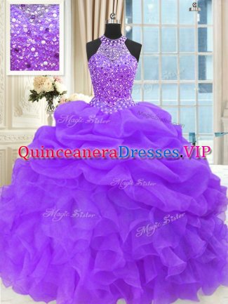 Purple Sleeveless Beading and Pick Ups Floor Length Quinceanera Dresses
