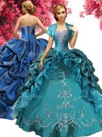 Vintage Pick Ups Ball Gowns Quinceanera Gown Teal Sweetheart Taffeta Sleeveless Floor Length Lace Up