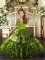 Classical Straps Sleeveless Little Girl Pageant Gowns Floor Length Ruffles Olive Green Organza
