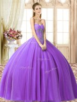 Sweetheart Sleeveless Tulle Quinceanera Dresses Beading Lace Up