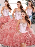Sumptuous Watermelon Red Scoop Clasp Handle Beading and Ruffles Quinceanera Dresses Sleeveless(SKU SJQDDT2097008BIZ)
