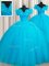 Court Train Ball Gowns Quince Ball Gowns Baby Blue Off The Shoulder Tulle Sleeveless Lace Up