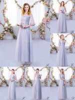 Grey Half Sleeves Lace and Belt Floor Length Quinceanera Court Dresses(SKU BMT0387BIZ)