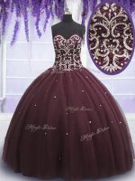 High Class Floor Length Ball Gowns Sleeveless Dark Purple Ball Gown Prom Dress Lace Up
