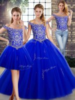 Modern Royal Blue Lace Up Off The Shoulder Beading Sweet 16 Dress Tulle Sleeveless(SKU SJQDDT2104007BIZ)