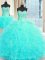 Top Selling Three Piece Aqua Blue Lace Up Military Ball Gowns Beading and Ruffles Sleeveless Floor Length