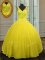 Tulle V-neck Sleeveless Zipper Beading Sweet 16 Quinceanera Dress in Yellow
