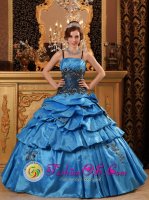 Norrtalje Sweden Ball Gown Lovely Blue Pick-ups Quinceanera Dress With Straps Taffeta Appliques In Oklahoma