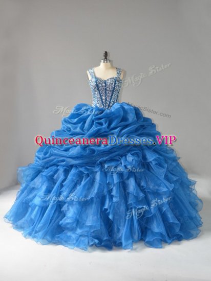 Blue Vestidos de Quinceanera Sweet 16 and Quinceanera with Beading and Ruffles Straps Sleeveless Lace Up - Click Image to Close