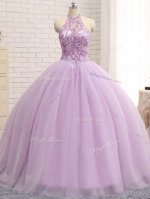 Elegant Lilac Sleeveless Brush Train Beading Quinceanera Dress