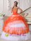 Exquisite Appliques Decorate Bodice Beautiful Orange and White Quinceanera Dress For Stilwell Kansas/KS Strapless Taffeta and Organza Ball Gown