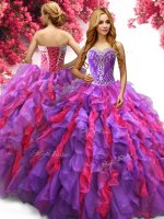 Romantic Multi-color Lace Up Sweetheart Beading and Ruffles Quinceanera Gowns Organza Sleeveless