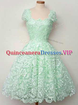 Fantastic Cap Sleeves Lace Up Knee Length Lace Damas Dress