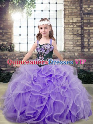 Lavender Sleeveless Tulle Lace Up Child Pageant Dress for Party and Wedding Party