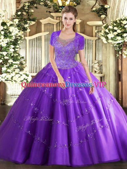 Floor Length Ball Gowns Sleeveless Lavender 15 Quinceanera Dress Clasp Handle - Click Image to Close