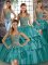 Teal Ball Gowns Straps Sleeveless Taffeta Floor Length Lace Up Beading and Ruffled Layers Sweet 16 Dress