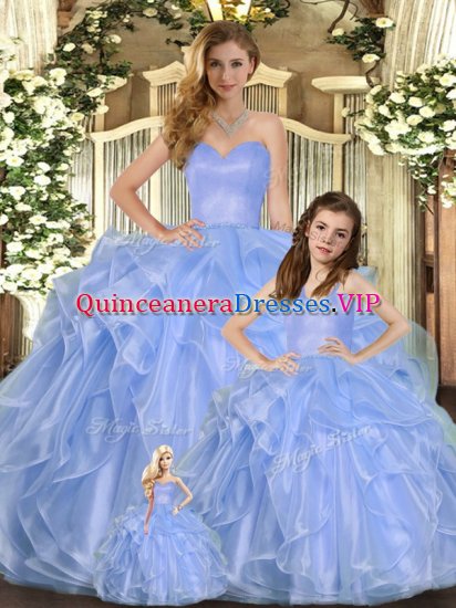 Lavender Organza Lace Up Sweetheart Sleeveless Floor Length Sweet 16 Quinceanera Dress Ruffles - Click Image to Close