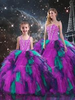 Sweetheart Sleeveless Lace Up Quinceanera Gowns Multi-color Organza