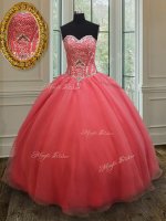 Pink Sweetheart Neckline Beading Quinceanera Gown Sleeveless Lace Up