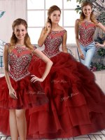 Affordable Brush Train Three Pieces Quince Ball Gowns Wine Red Scoop Organza Sleeveless Zipper(SKU SJQDDT2092007BIZ)