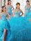 Extravagant Four Piece Scoop Floor Length Baby Blue Vestidos de Quinceanera Tulle Sleeveless Beading and Ruffles