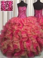 Visible Boning Beaded Bodice Multi-color Lace Up Vestidos de Quinceanera Beading and Ruffles Sleeveless Floor Length
