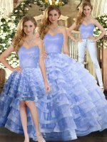 Lavender Lace Up Sweetheart Ruffled Layers 15th Birthday Dress Organza Sleeveless