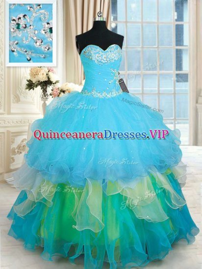 Ruffled Ball Gowns 15th Birthday Dress Multi-color Sweetheart Organza Sleeveless Floor Length Lace Up - Click Image to Close