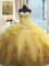 Lovely Floor Length Lace Up Quinceanera Dress Gold for Military Ball and Sweet 16 and Quinceanera with Beading and Appliques and Ruffles